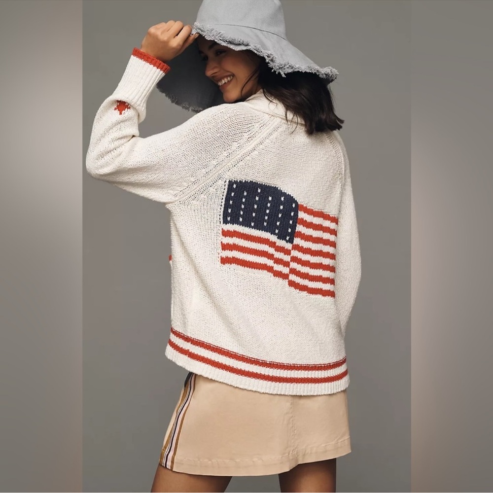Maeve White and Red Cowl Neck Sweater